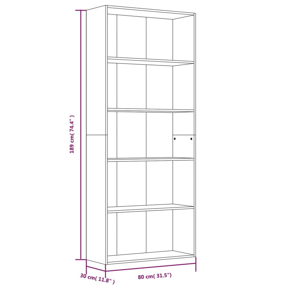Boekenkast 80x30x189 cm bewerkt hout grijs sonoma eikenkleurig MeubelReus