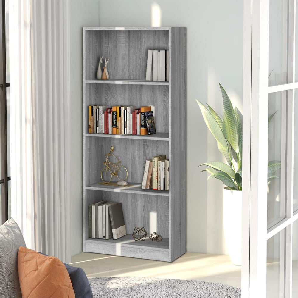 Boekenkast 4 schappen 60x24x142 cm bewerkt hout grijs sonoma MeubelReus