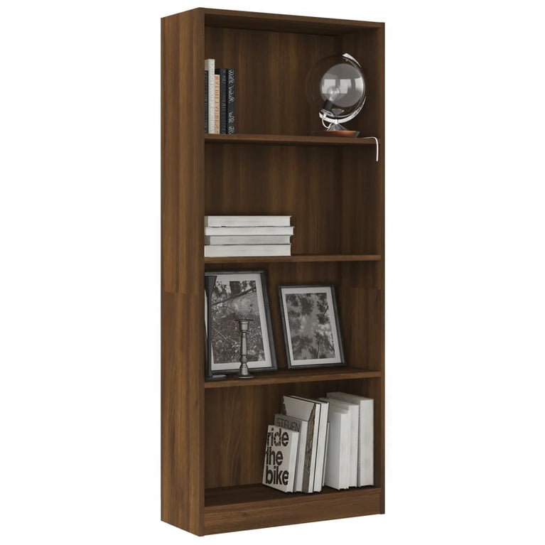 Boekenkast 4 schappen 60x24x142 cm bewerkt hout bruin eikenkleur MeubelReus