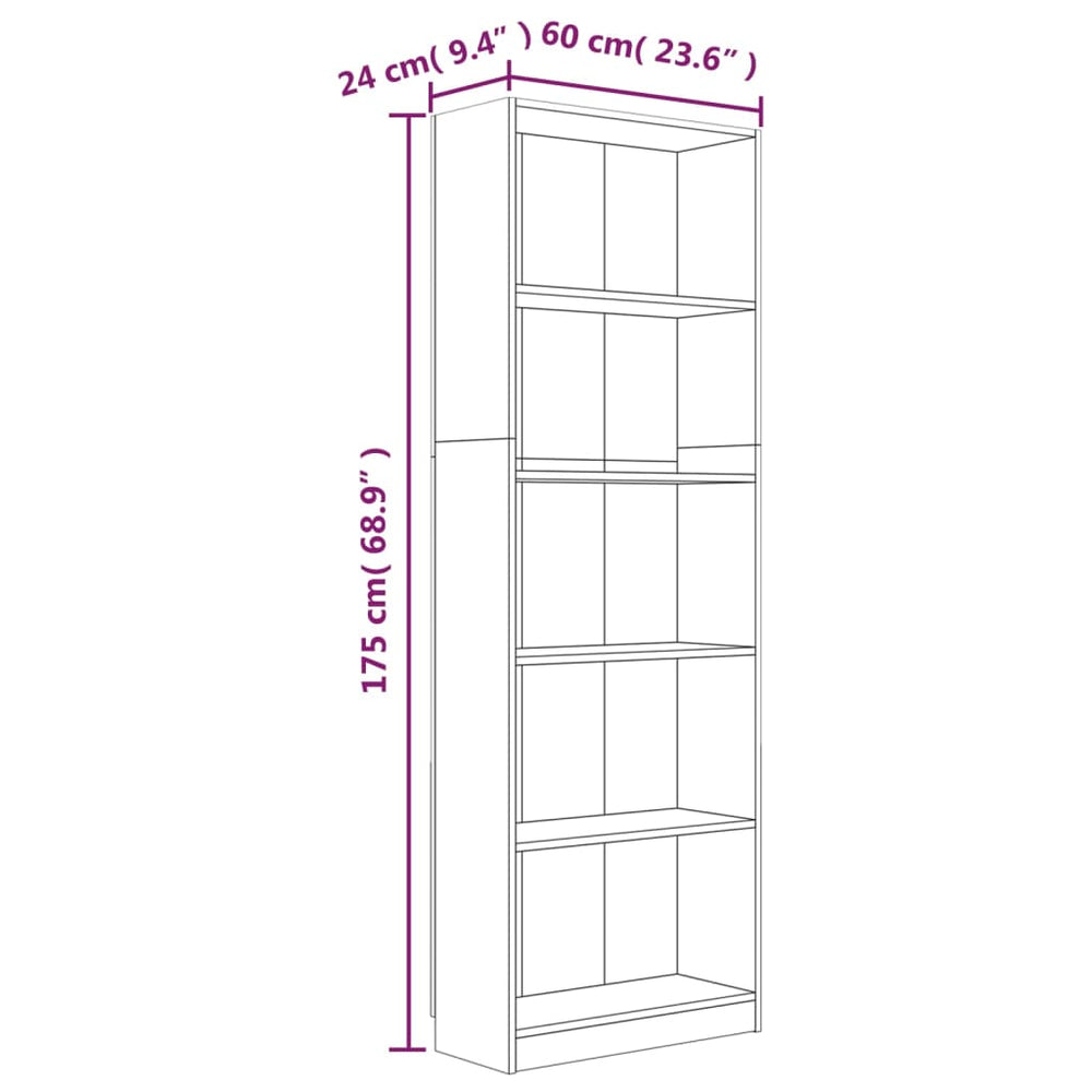 Boekenkast 60x24x175 cm bewerkt hout grijs sonoma eikenkleurig MeubelReus