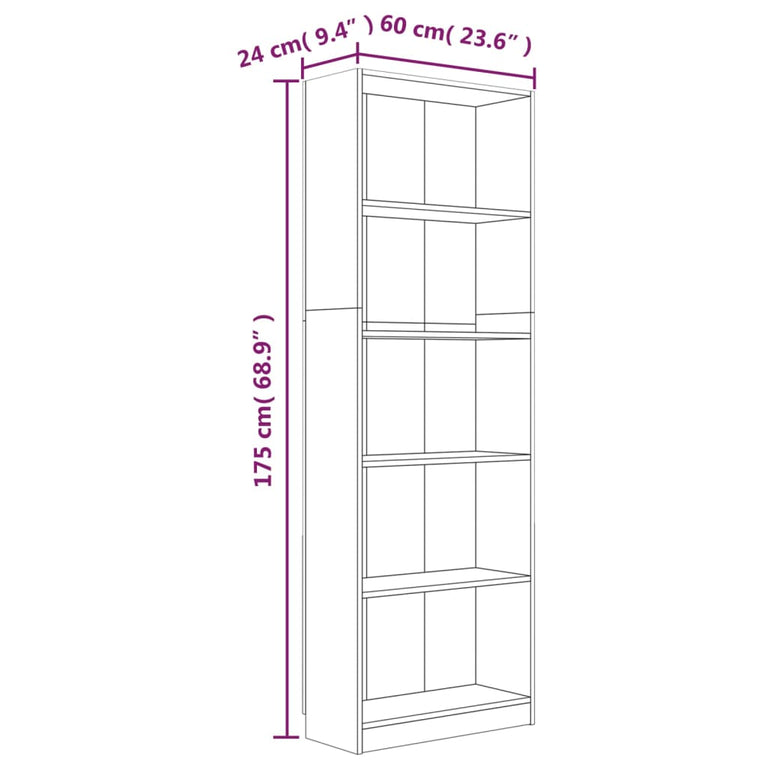 Boekenkast 60x24x175 cm bewerkt hout grijs sonoma eikenkleurig MeubelReus