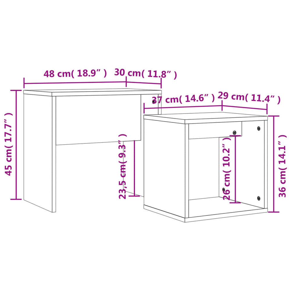 2-delige Tafeltjesset bewerkt hout gerookt eikenkleurig MeubelReus