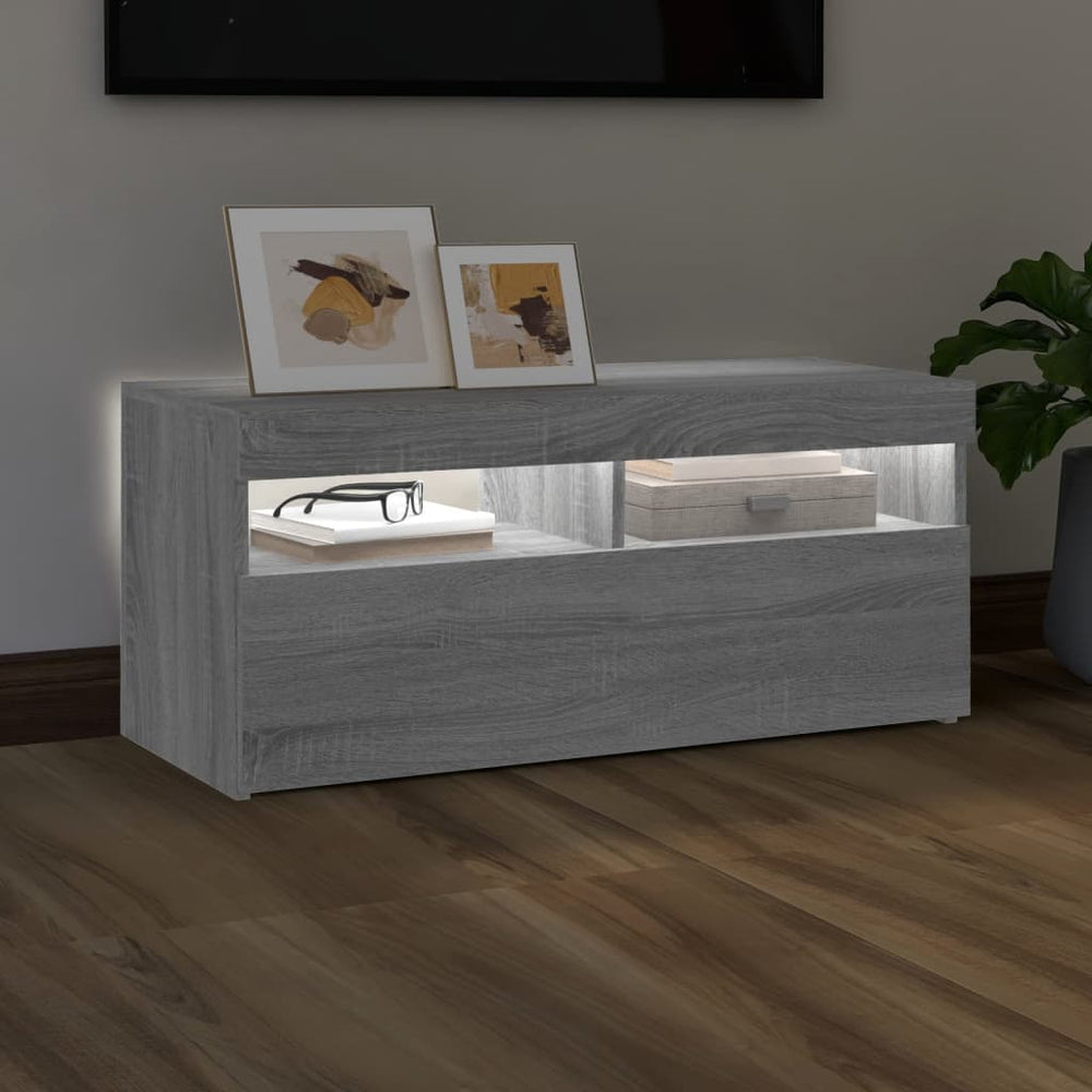 Tv-meubel met LED-verlichting 90x35x40 cm grijs sonoma eiken MeubelReus