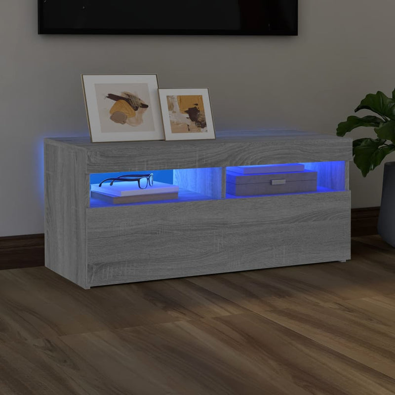 Tv-meubel met LED-verlichting 90x35x40 cm grijs sonoma eiken MeubelReus