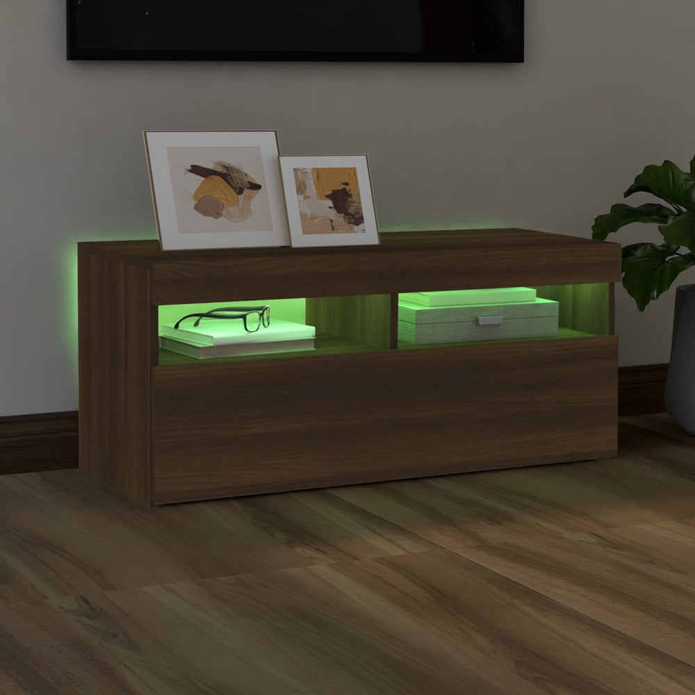 Tv-meubel met LED-verlichting 90x35x40 cm bruineikenkleurig MeubelReus