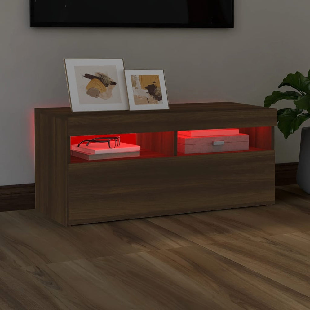 Tv-meubel met LED-verlichting 90x35x40 cm bruineikenkleurig MeubelReus