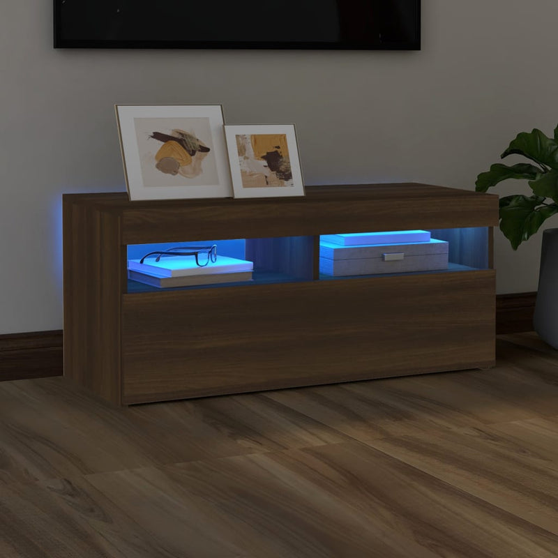 Tv-meubel met LED-verlichting 90x35x40 cm bruineikenkleurig MeubelReus