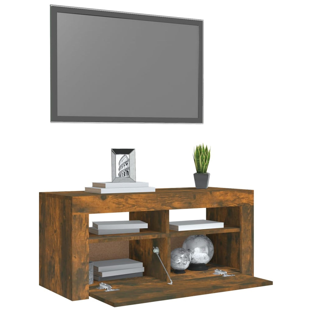 Tv-meubel met LED-verlichting 90x35x40 cm gerookt eikenkleurig MeubelReus