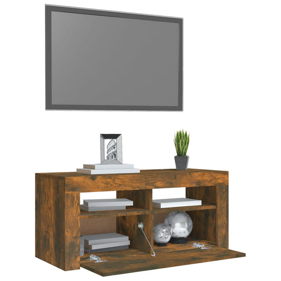 Tv-meubel met LED-verlichting 90x35x40 cm gerookt eikenkleurig MeubelReus