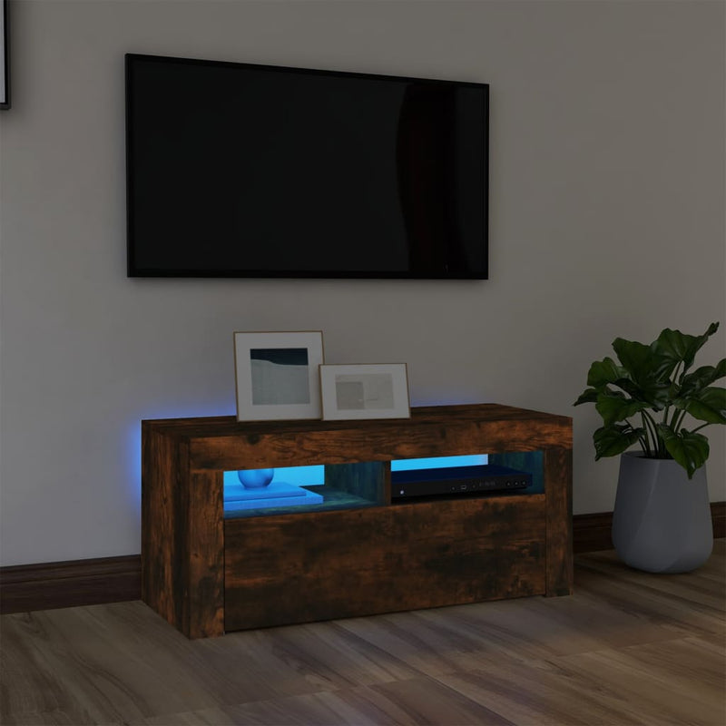 Tv-meubel met LED-verlichting 90x35x40 cm gerookt eikenkleurig MeubelReus