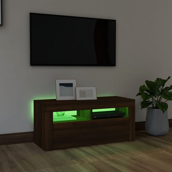 Tv-meubel met LED-verlichting 90x35x40 cm bruineikenkleurig MeubelReus
