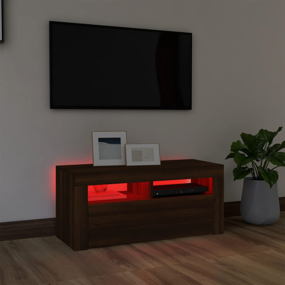 Tv-meubel met LED-verlichting 90x35x40 cm bruineikenkleurig MeubelReus