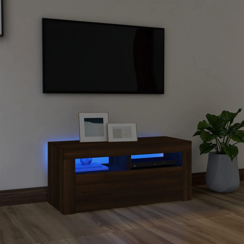 Tv-meubel met LED-verlichting 90x35x40 cm bruineikenkleurig MeubelReus