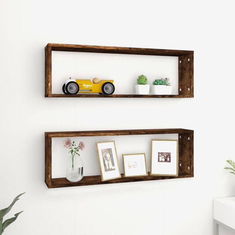 Wandschappen kubus 2 st 80x15x26,5 cm hout gerookt eikenkleurig