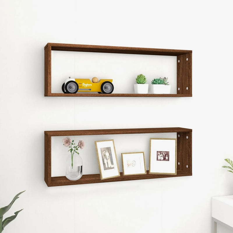 Wandschappen kubus 2 st 80x15x26,5 cm bewerkt hout bruineiken