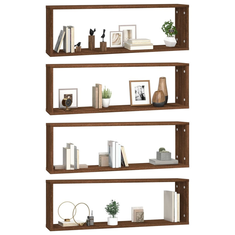 Wandschappen kubus 4 st 80x15x26,5 cm hout bruin eikenkleur