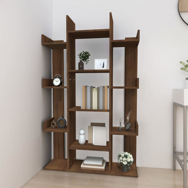 Boekenkast 86x25,5x140 cm bewerkt hout bruin eikenkleur