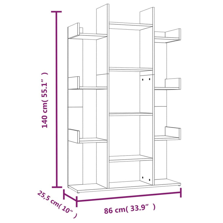 Boekenkast 86x25,5x140 cm bewerkt hout bruin eikenkleur
