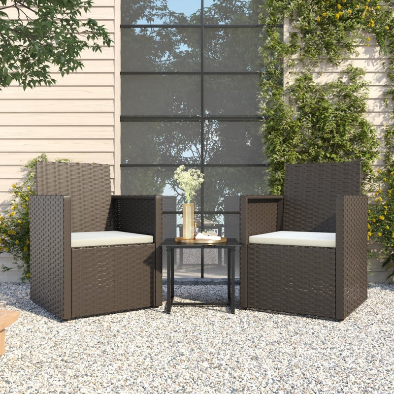 3-delige Loungeset met kussens poly rattan zwart MeubelReus
