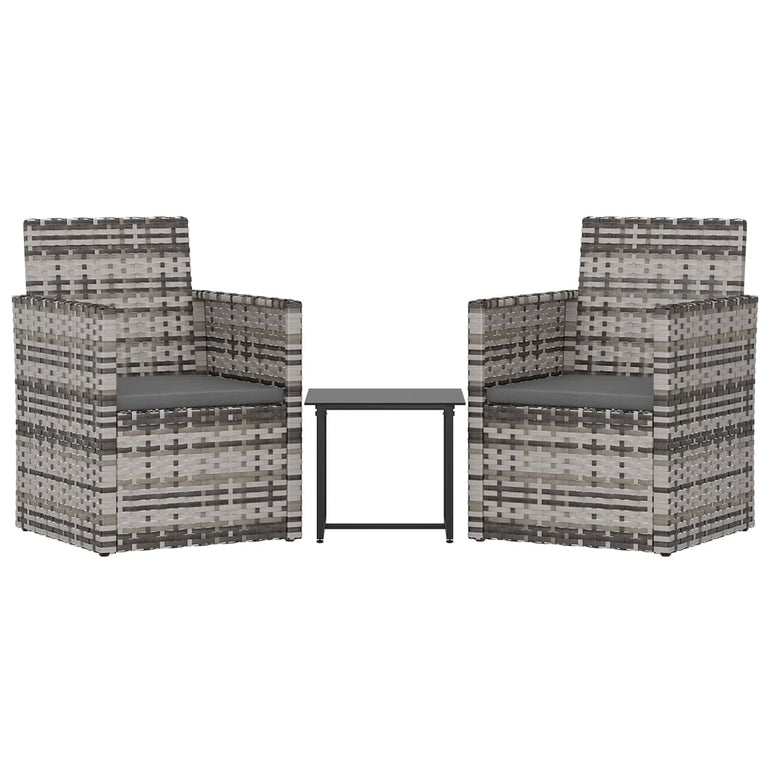 3-delige Loungeset met kussens poly rattan grijs MeubelReus