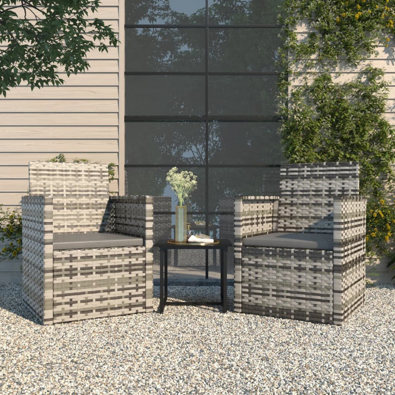 3-delige Loungeset met kussens poly rattan grijs MeubelReus