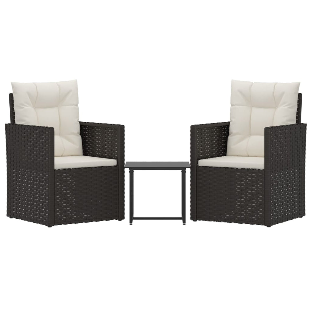 3-delige Loungeset met kussens poly rattan zwart MeubelReus