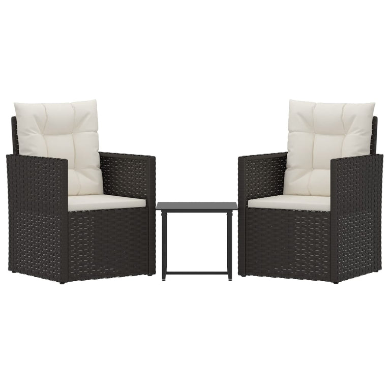3-delige Loungeset met kussens poly rattan zwart MeubelReus