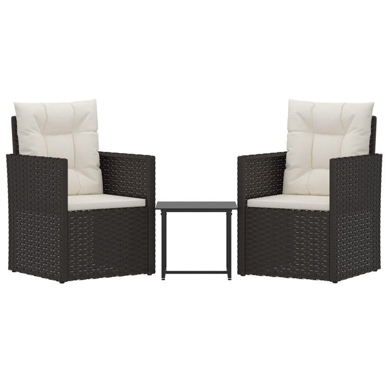 3-delige Loungeset met kussens poly rattan zwart MeubelReus