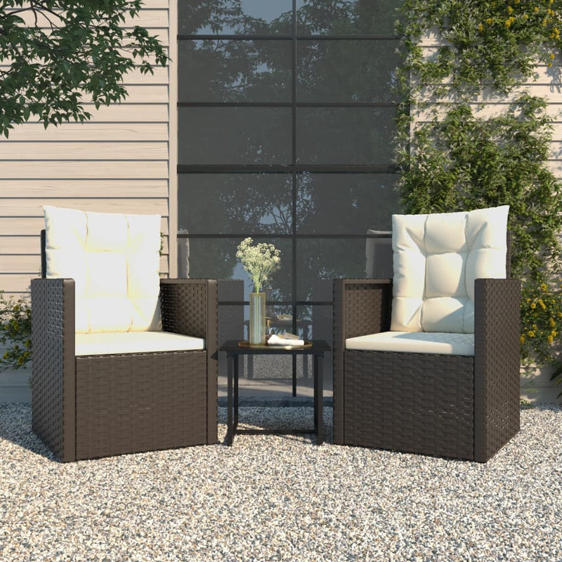 3-delige Loungeset met kussens poly rattan zwart MeubelReus
