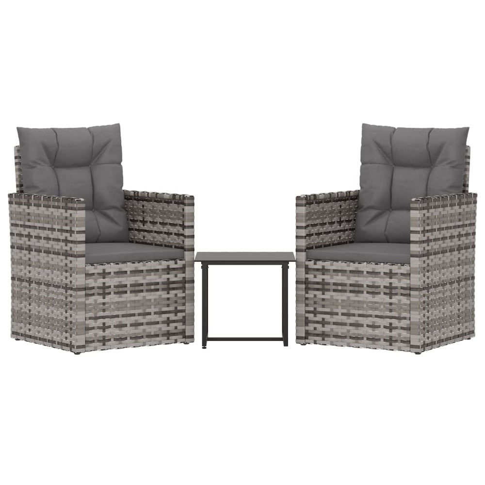 3-delige Loungeset met kussens poly rattan grijs MeubelReus