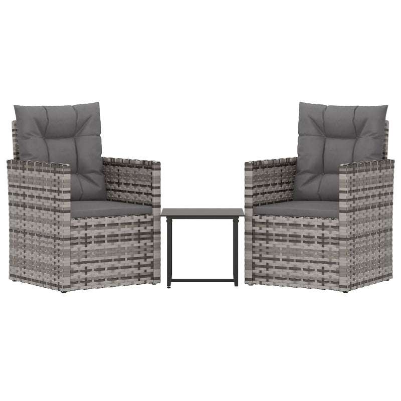 3-delige Loungeset met kussens poly rattan grijs MeubelReus