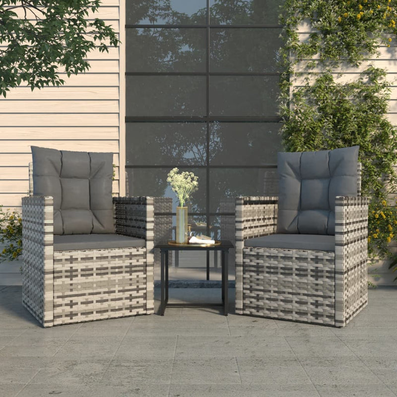 3-delige Loungeset met kussens poly rattan grijs MeubelReus