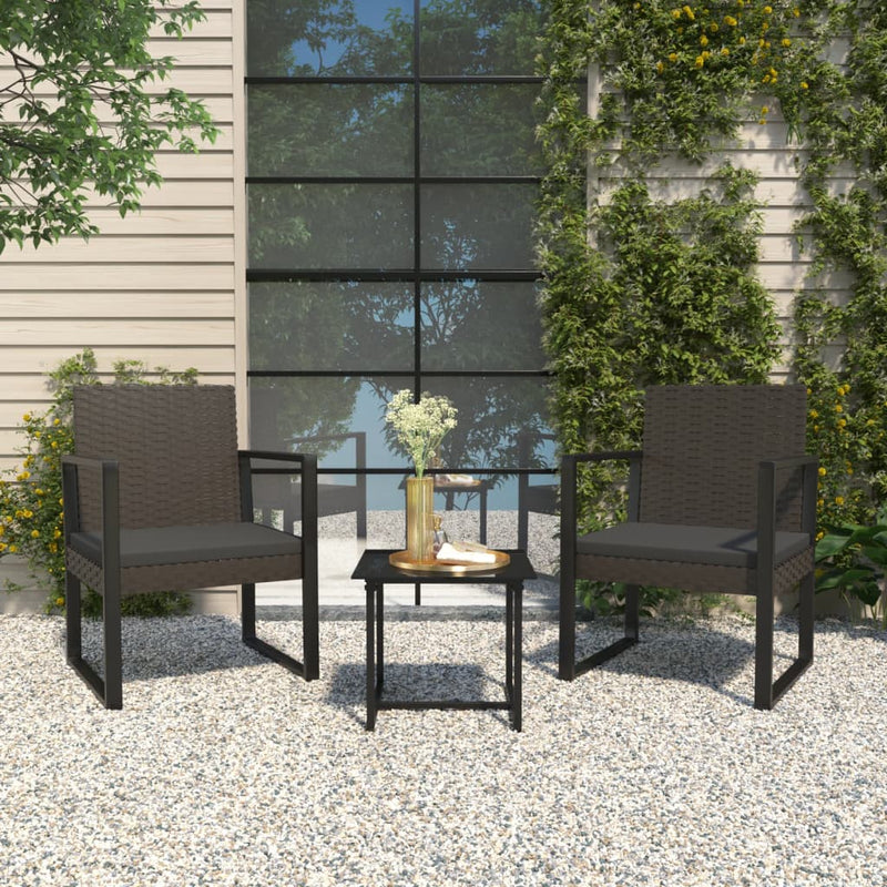3-delige Loungeset met kussens poly rattan zwart MeubelReus