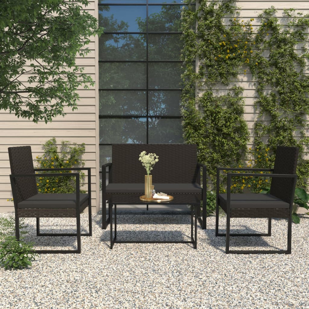 4-delige Loungeset met kussens poly rattan zwart MeubelReus