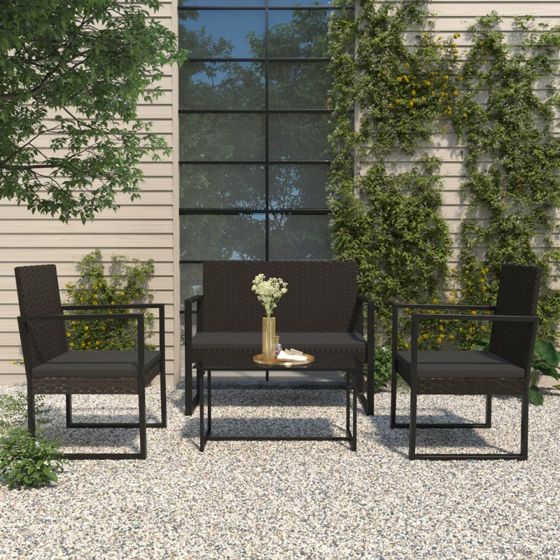 4-delige Loungeset met kussens poly rattan zwart MeubelReus