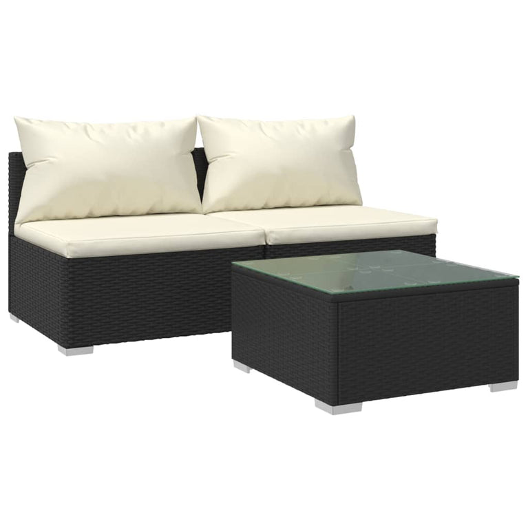 3-delige Loungeset met kussens poly rattan zwart MeubelReus