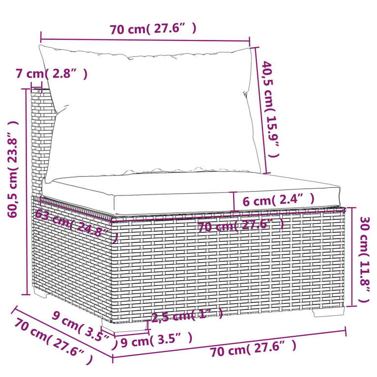 3-delige Loungeset met kussens poly rattan zwart MeubelReus