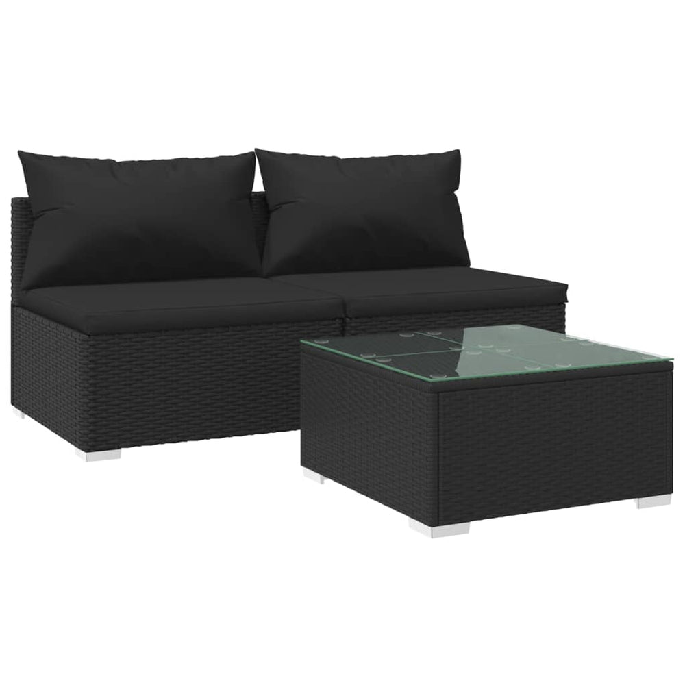 3-delige Loungeset met kussens poly rattan zwart MeubelReus