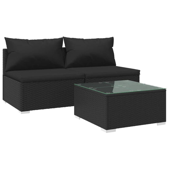3-delige Loungeset met kussens poly rattan zwart MeubelReus