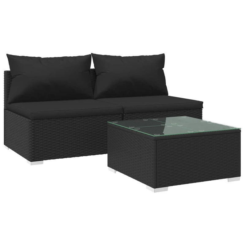 3-delige Loungeset met kussens poly rattan zwart MeubelReus