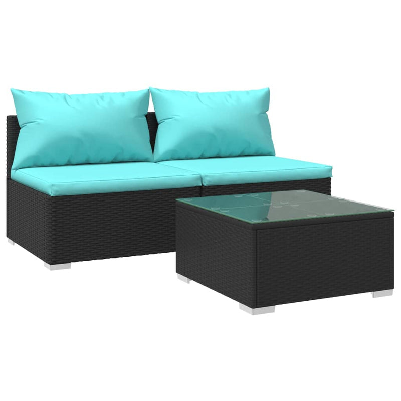 3-delige Loungeset met kussens poly rattan zwart MeubelReus