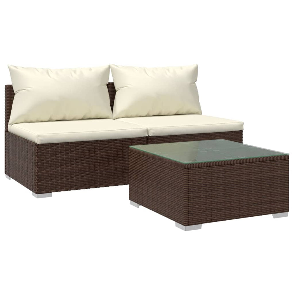 3-delige Loungeset met kussens poly rattan bruin MeubelReus
