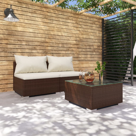 3-delige Loungeset met kussens poly rattan bruin MeubelReus