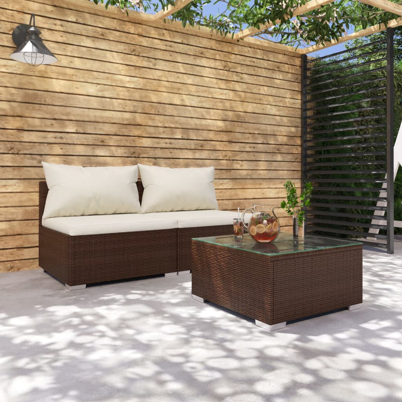 3-delige Loungeset met kussens poly rattan bruin MeubelReus