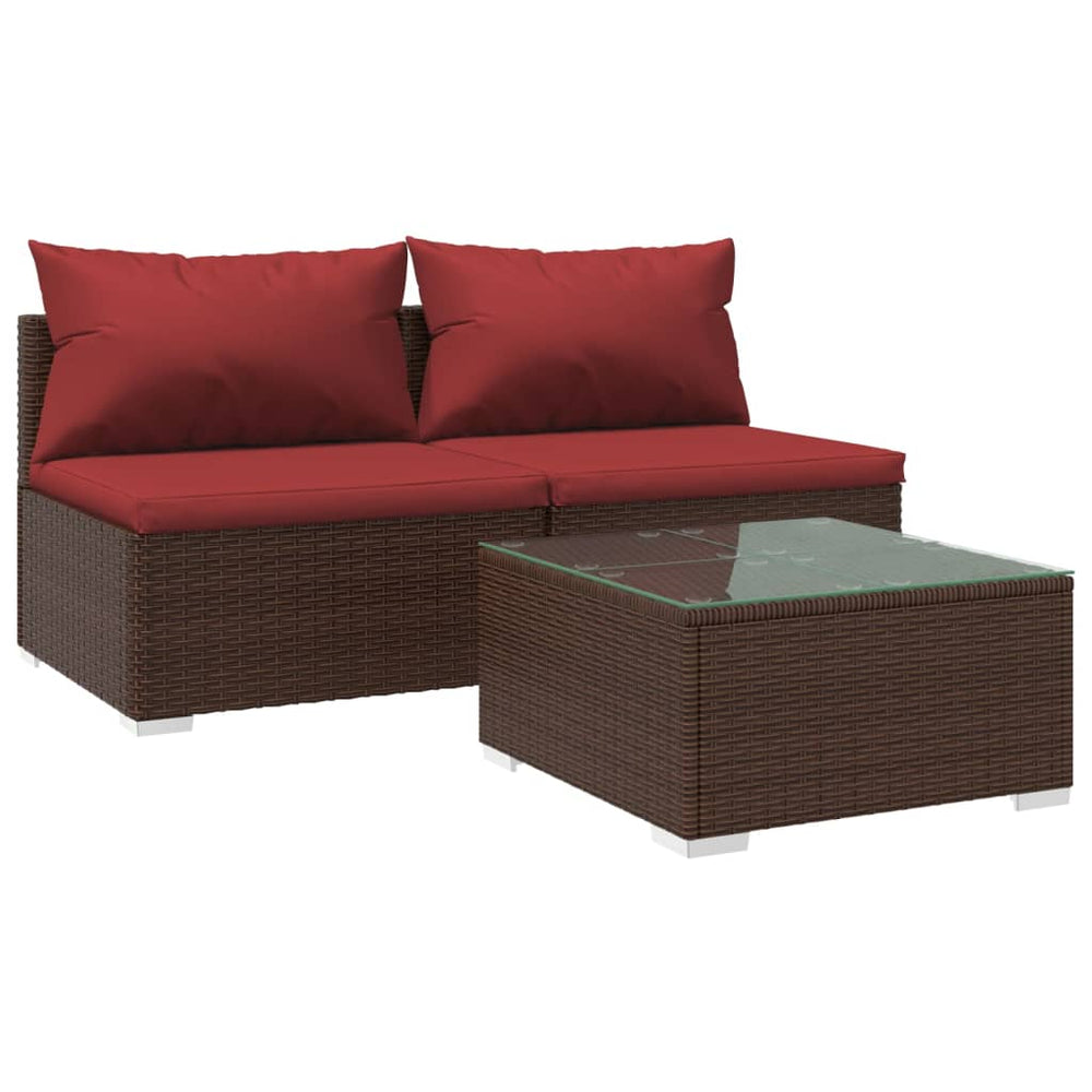 3-delige Loungeset met kussens poly rattan bruin MeubelReus