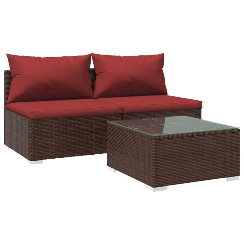 3-delige Loungeset met kussens poly rattan bruin MeubelReus