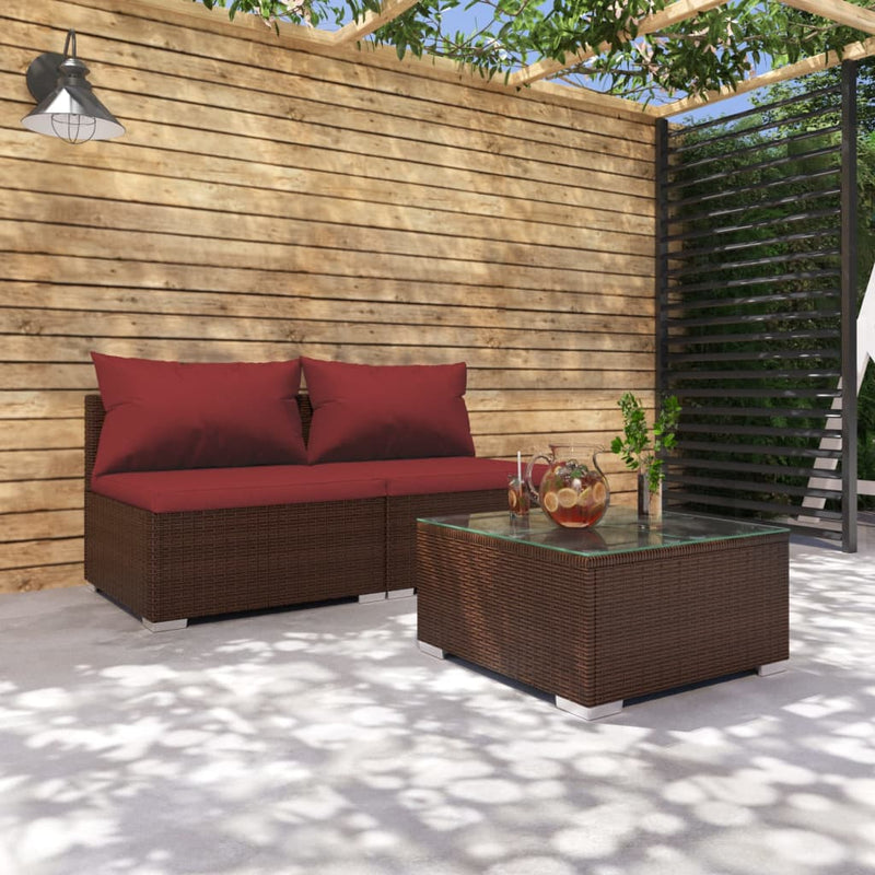 3-delige Loungeset met kussens poly rattan bruin MeubelReus