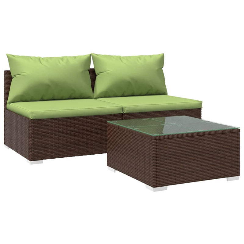 3-delige Loungeset met kussens poly rattan bruin MeubelReus