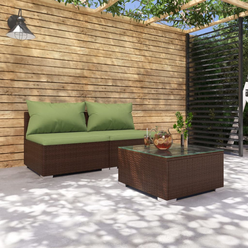 3-delige Loungeset met kussens poly rattan bruin MeubelReus