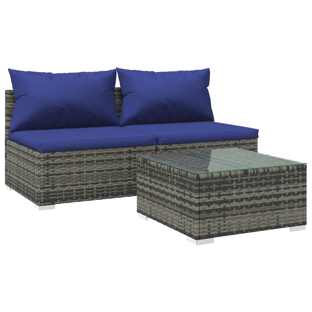 3-delige Loungeset met kussens poly rattan grijs MeubelReus